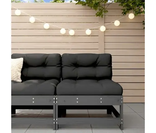 Vidējais Dīvāns Ar Matračiem, Pelēks Priedes Masīvkoks Vidaxl