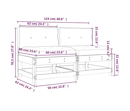 Vidējie Dīvāni Ar Matračiem, 2 Gab., Priedes Masīvkoks Vidaxl