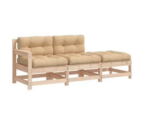 3-Daļīgs Dārza Atpūtas Mēbeļu Komplekts Ar Matračiem, Masīvkoks Vidaxl