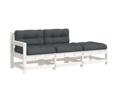 Sodo Komplektas Su Pagalvėlėmis, 3 Dalių, Baltas, Mediena