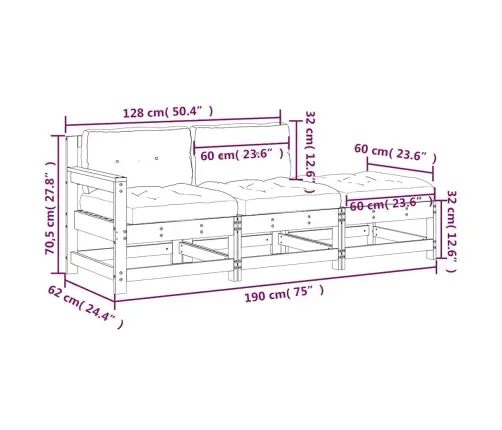 3-Daļīgs Dārza Atpūtas Mēbeļu Komplekts Ar Matračiem, Masīvkoks Vidaxl