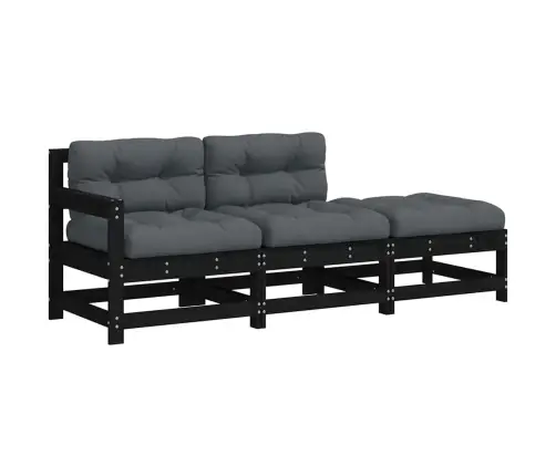 Sodo Komplektas Su Pagalvėlėmis, 3 Dalių, Juodas, Mediena