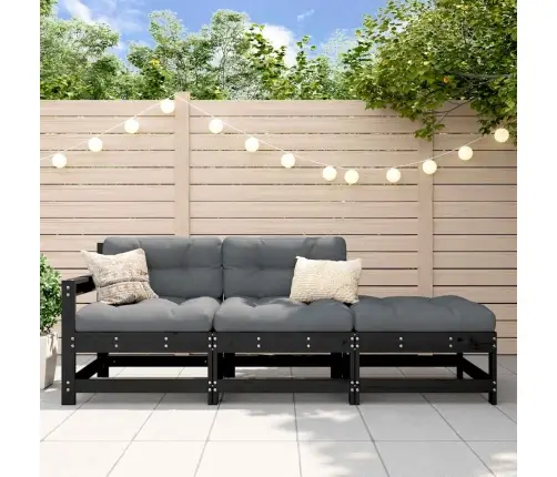 Sodo Komplektas Su Pagalvėlėmis, 3 Dalių, Juodas, Mediena