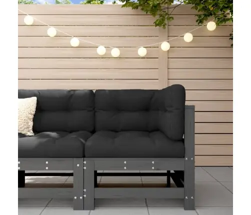 Kampinė Sofos Dalis Su Pagalvėlėmis, Pilka, Pušies Masyvas