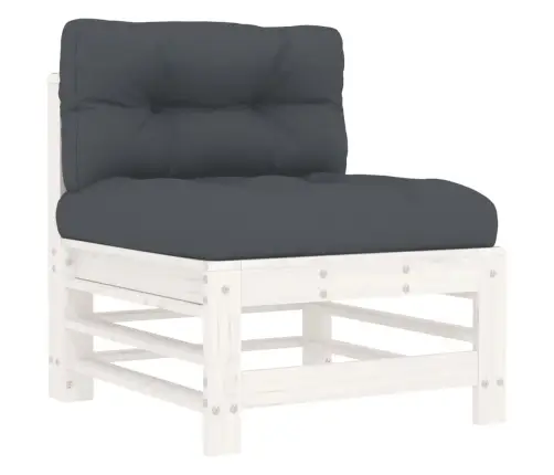 Vidējais Dīvāns Ar Matračiem, Balts Priedes Masīvkoks Vidaxl