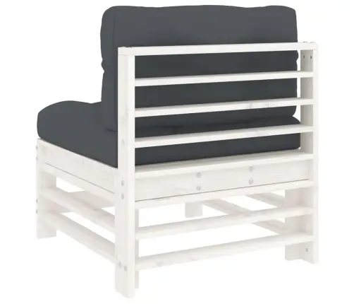 Vidējais Dīvāns Ar Matračiem, Balts Priedes Masīvkoks Vidaxl