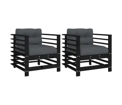 Dārza Krēsli Ar Matračiem, 2 Gab., Melns Priedes Masīvkoks Vidaxl