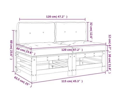 Keskmised Diivaniosad Patjadega 2 Tk, Meepruun, Männipuit
