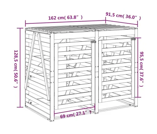 2 Atkritumu Tvertņu Nojume, Melna, Priedes Masīvkoks Vidaxl