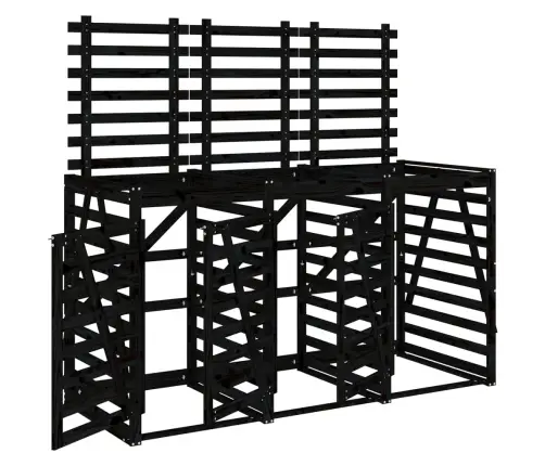 3 Atkritumu Tvertņu Nojume, Melna, Priedes Masīvkoks Vidaxl