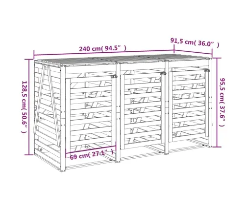 3 Atkritumu Tvertņu Nojume, Melna, Priedes Masīvkoks Vidaxl