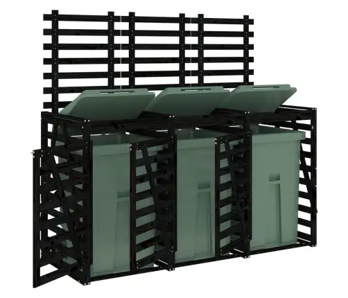 3 Atkritumu Tvertņu Nojume, Melna, Priedes Masīvkoks Vidaxl