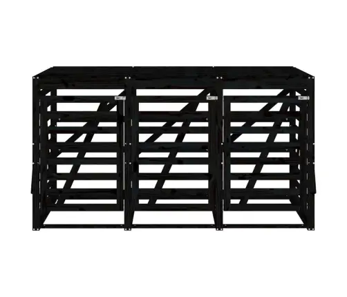 3 Atkritumu Tvertņu Nojume, Melna, Priedes Masīvkoks Vidaxl