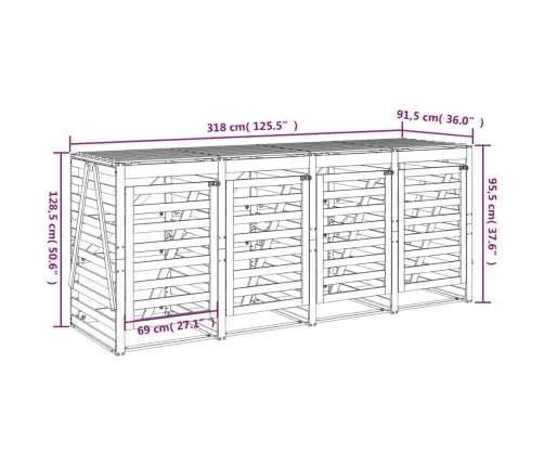 Keturvietė Konteinerių Pastogė, Juoda, Pušies Medienos Masyvas