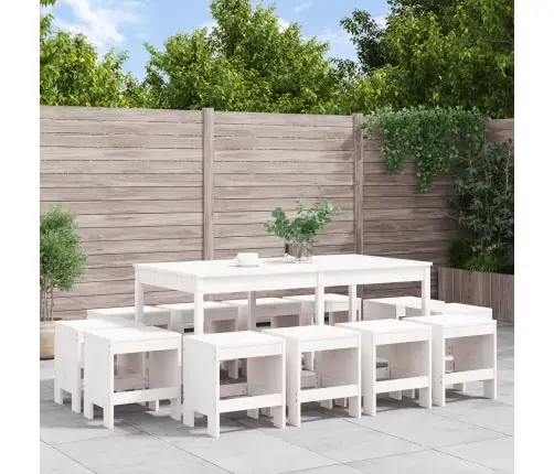 13-Daļīgs Dārza Mēbeļu Komplekts, Priedes Masīvkoks, Balts Vidaxl