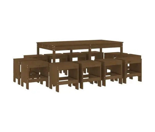 17-Daļīgs Dārza Mēbeļu Komplekts, Priedes Masīvk3Ks,Medus Brūns Vidaxl