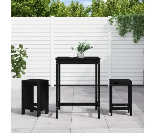 Sodo Baro Baldų Komplektas, 3 Dalių, Juodas, Pušies Masyvas