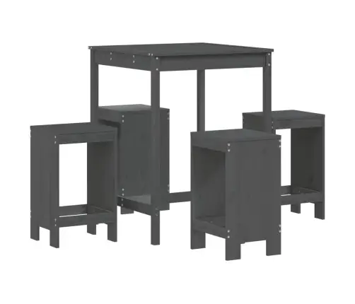 5-Daļīgs Dārza Bāra Mēbeļu Komplekts, Priedes Masīvkoks, Pelēks Vidaxl