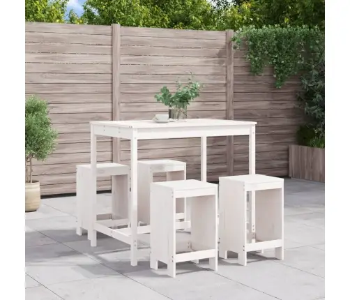 Sodo Baro Baldų Komplektas, 5 Dalių, Baltas, Pušies Masyvas