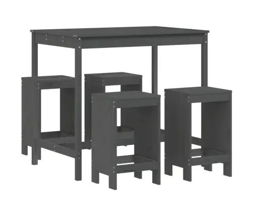 5-Daļīgs Dārza Bāra Mēbeļu Komplekts, Priedes Masīvkoks, Pelēks Vidaxl
