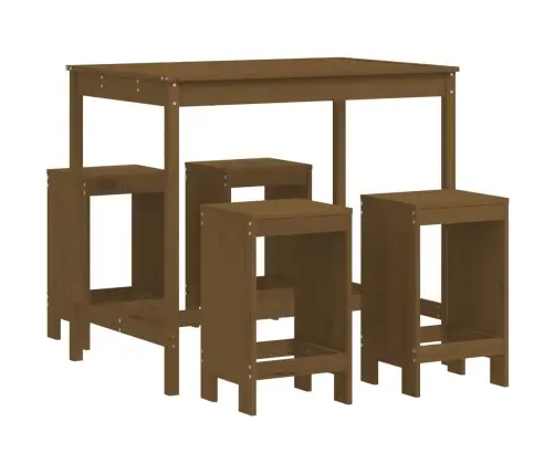 5-Daļīgs Bāra Mēbeļu Komplekts, Priedes Masīvkoks, Medus Brūns Vidaxl