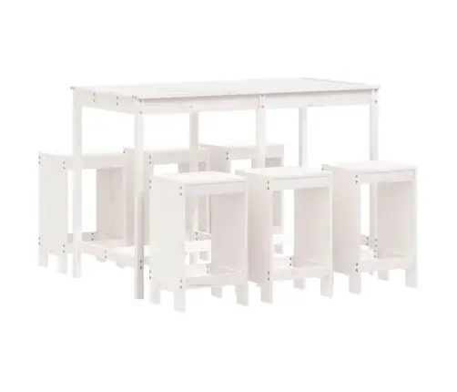 7-Daļīgs Dārza Bāra Mēbeļu Komplekts, Priedes Masīvkoks, Balts Vidaxl