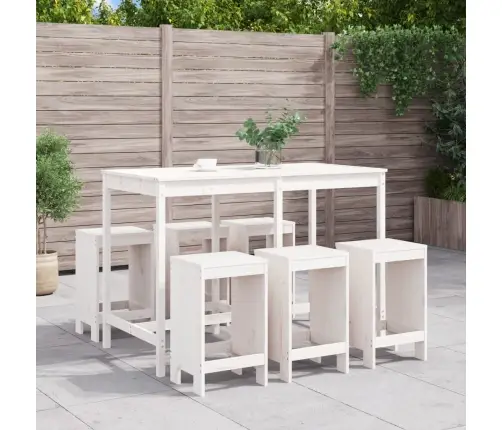 7-Daļīgs Dārza Bāra Mēbeļu Komplekts, Priedes Masīvkoks, Balts Vidaxl