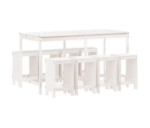 Sodo Baro Baldų Komplektas, 9 Dalių, Baltas, Pušies Masyvas