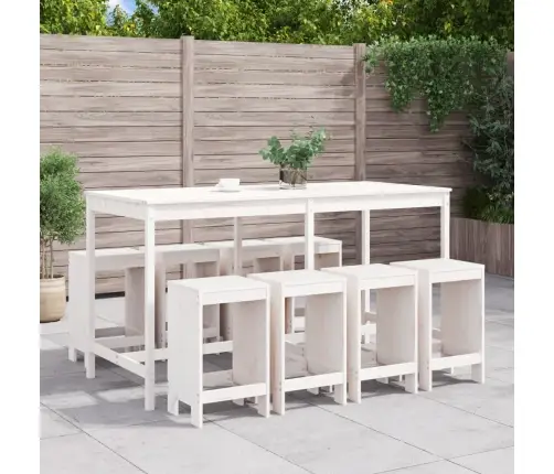 Sodo Baro Baldų Komplektas, 9 Dalių, Baltas, Pušies Masyvas