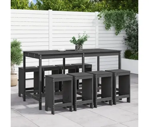 Sodo Baro Baldų Komplektas, 9 Dalių, Pilkas, Pušies Masyvas