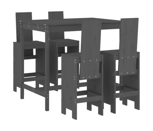 Sodo Baro Baldų Komplektas, 5 Dalių, Pilkas, Pušies Masyvas