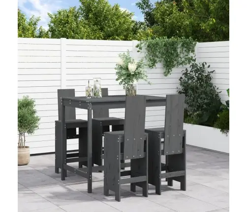 Sodo Baro Baldų Komplektas, 5 Dalių, Pilkas, Pušies Masyvas