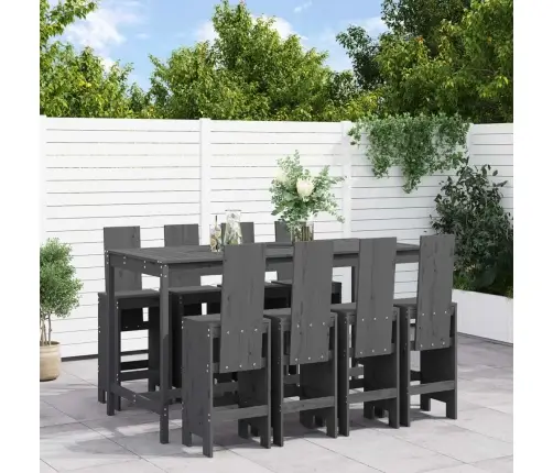 9-Daļīgs Dārza Bāra Mēbeļu Komplekts, Priedes Masīvkoks, Pelēks Vidaxl 9-Daļīgs Dārza Bāra Mēbeļu Komplekts, Priedes Masīvkoks, Pelēks Vidaxl