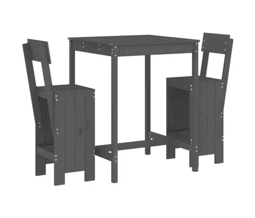 Sodo Baro Baldų Komplektas, 3 Dalių, Pilkas, Pušies Masyvas