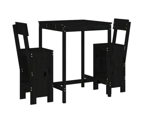 Sodo Baro Baldų Komplektas, 3 Dalių, Juodas, Pušies Masyvas