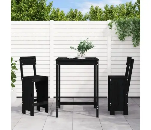 Sodo Baro Baldų Komplektas, 3 Dalių, Juodas, Pušies Masyvas