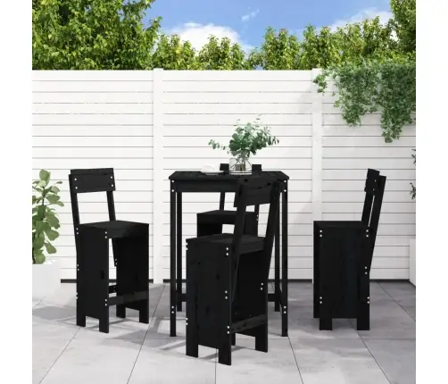 5-Daļīgs Dārza Bāra Mēbeļu Komplekts, Priedes Masīvkoks, Melns Vidaxl