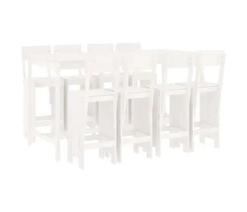 9-Daļīgs Dārza Bāra Mēbeļu Komplekts, Priedes Masīvkoks, Balts Vidaxl