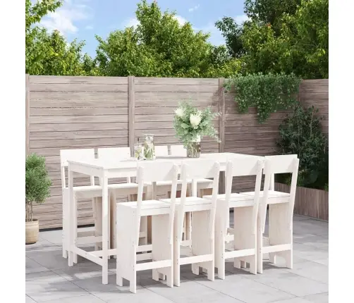 9-Daļīgs Dārza Bāra Mēbeļu Komplekts, Priedes Masīvkoks, Balts Vidaxl