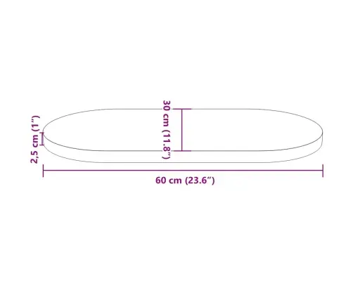 Stalviršis, 60X30X2,5 cm Pušies Masyvo Mediena, Ovalus