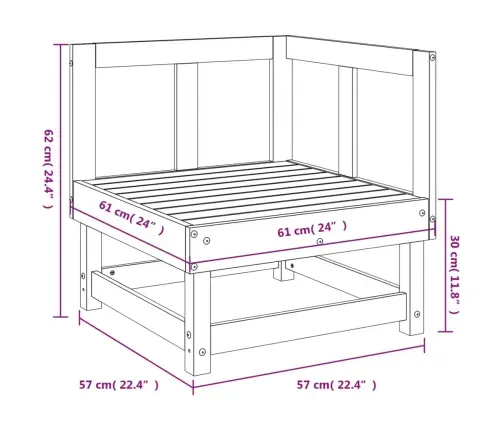 Dārza Stūra Dīvāns, Pelēks, Priedes Masīvkoks Vidaxl