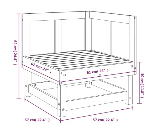 Dārza Stūra Dīvāns, Melns, Priedes Masīvkoks Vidaxl