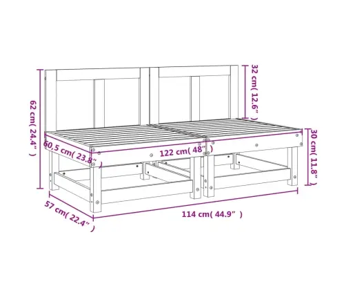 Vidējie Dārza Dīvāni, 2 Gab., Priedes Masīvkoks Vidaxl