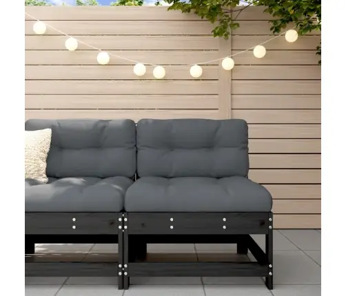 Vidurinė Sodo Sofos Dalis, Juoda, Pušies Medienos Masyvas Vidurinė Sodo Sofos Dalis, Juoda, Pušies Medienos Masyvas