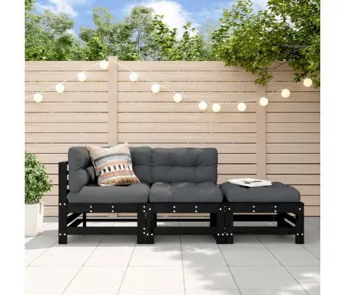 3-Daļīgs Dārza Atpūtas Mēbeļu Komplekts, Melns Priedes Koks Vidaxl