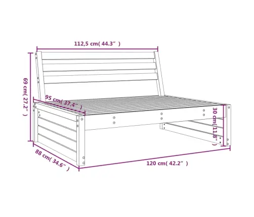 Dārza Vidējais Dīvāns, Medus Brūns, 120X80Cm, Priedes Masīvkoks Vidaxl