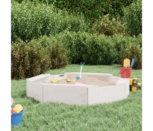 Smėlio Dėžė Su Sėdynėmis, Balta, Pušies Masyvas, Aštuonkampė