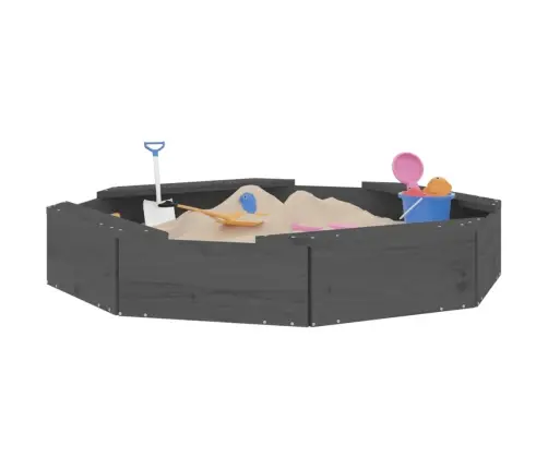 Smilšu Kaste Ar Sēdekļiem, Pelēka, Astoņstūra Forma, Priede Vidaxl