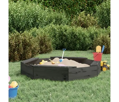 Smilšu Kaste Ar Sēdekļiem, Pelēka, Astoņstūra Forma, Priede Vidaxl