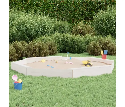 Smėlio Dėžė Su Sėdynėmis, Balta, Pušies Masyvas, Aštuonkampė